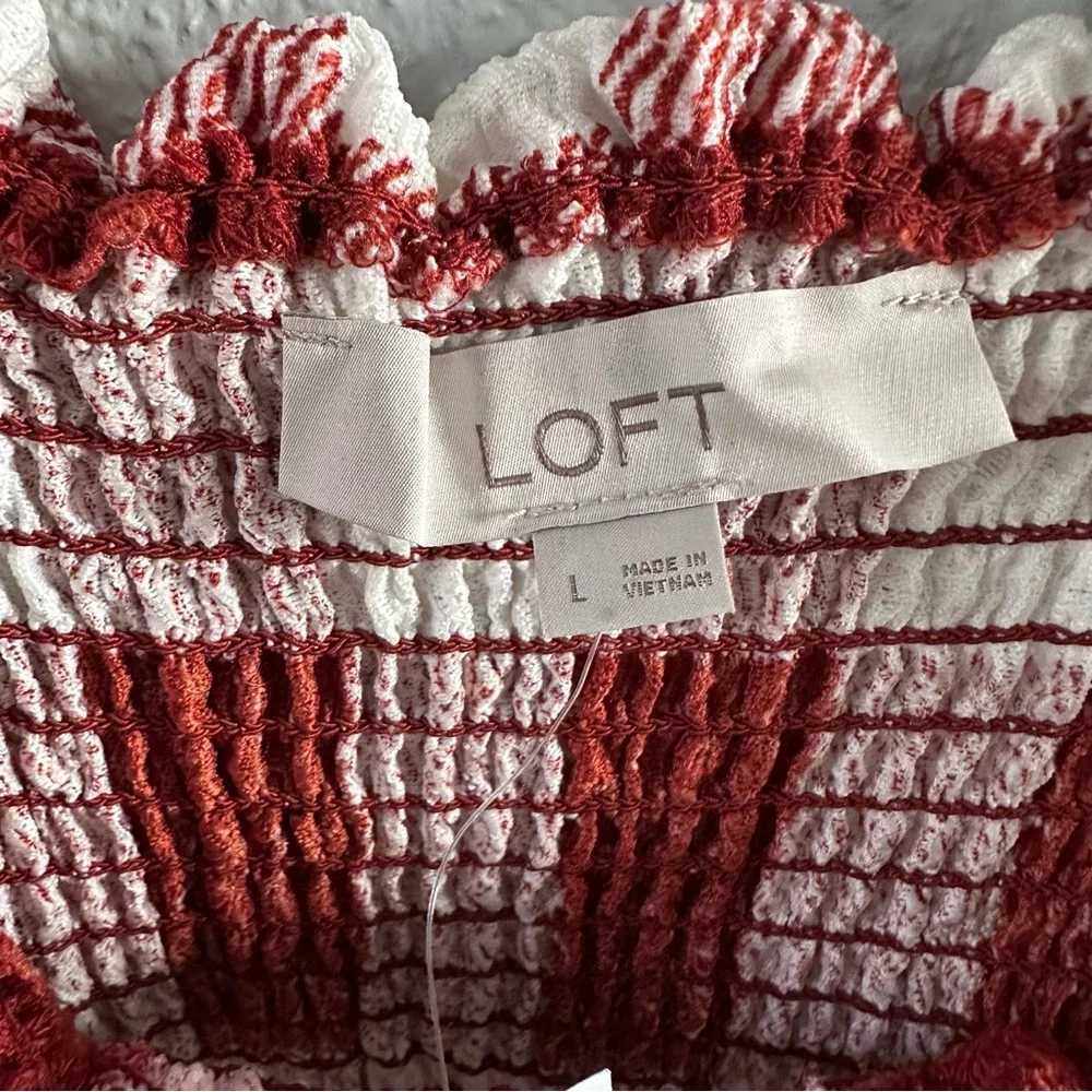 LOFT Burgundy Red & White Gingham Smocked Peplum Tank Top NWT Size L - Picture 6 of 9